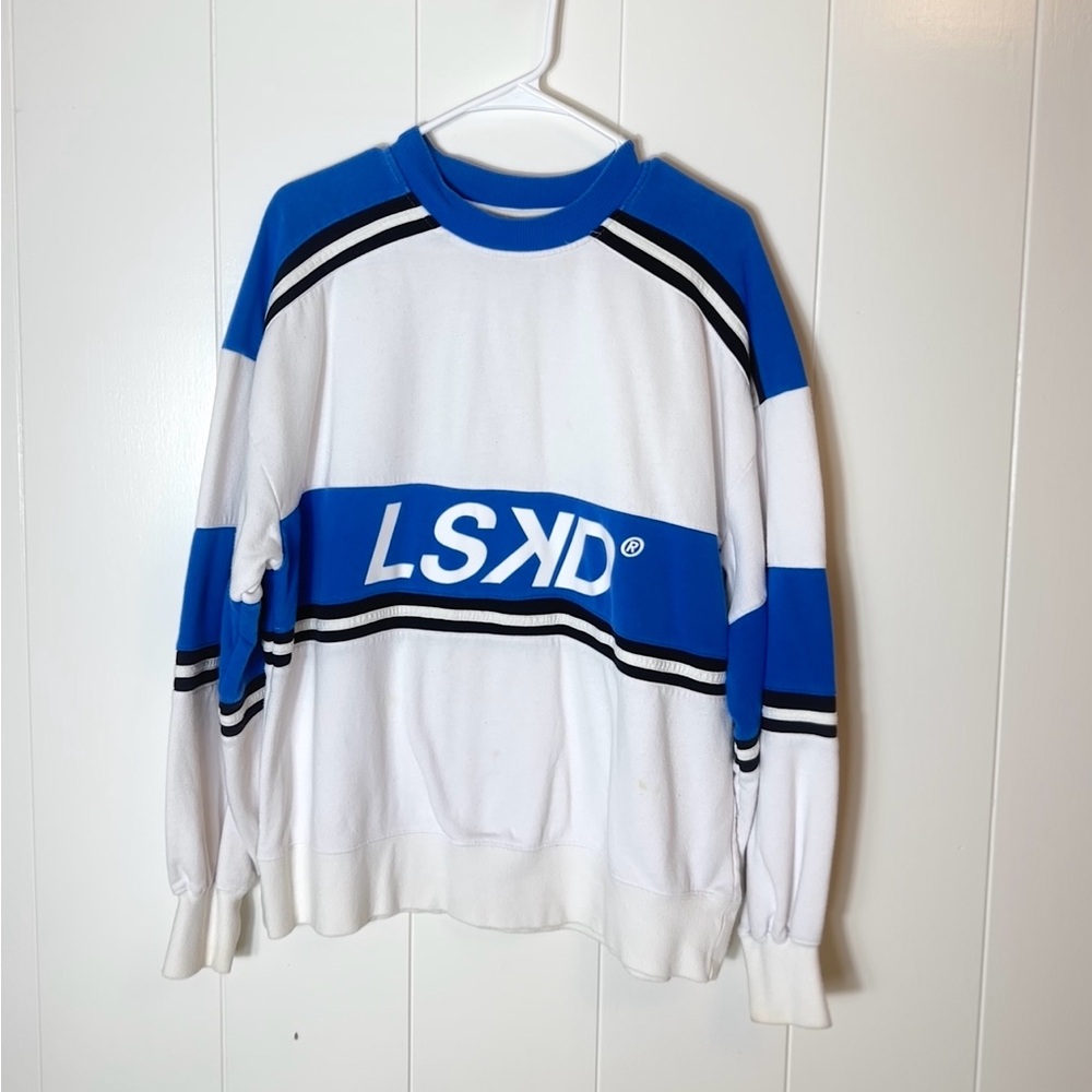 LSKD Women's Striped Blue and White Sweatshirt